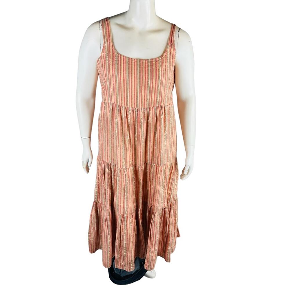 Linda Anderson Womans Sz XXL Dres Striped Shimmer Tier‎ Smocked Back Maxie Lined